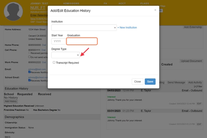 Graduation date for ed history