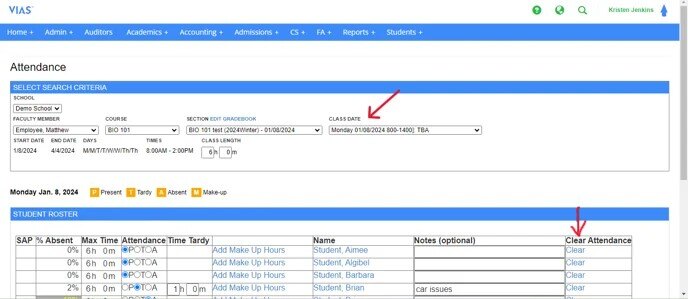 attendance section- clear