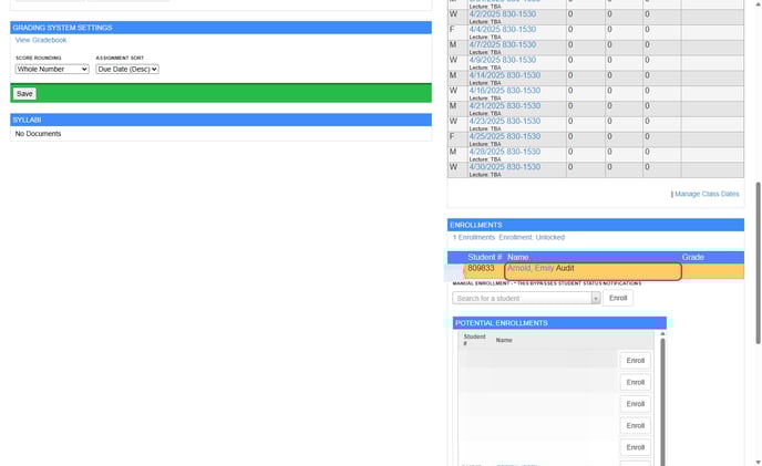 audit student in section