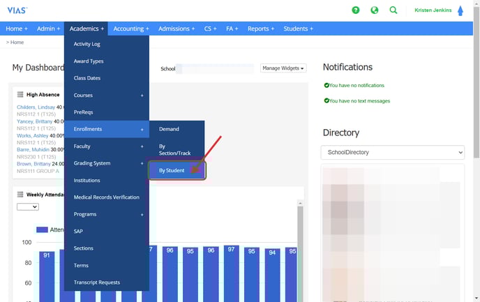 enrollments by student