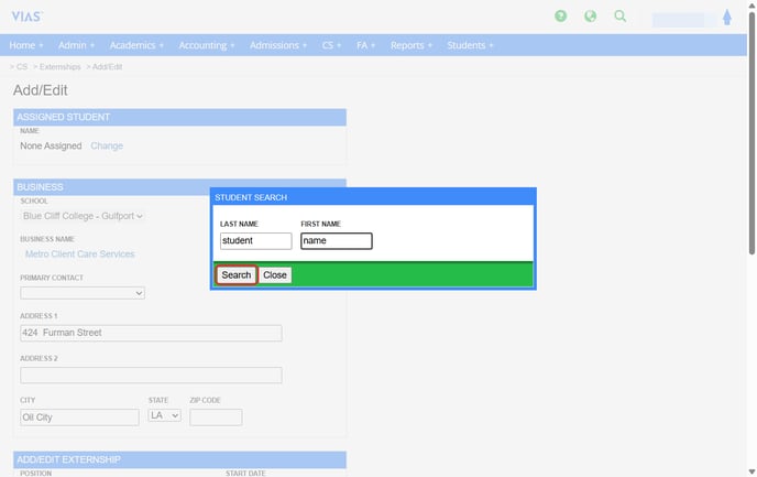 externship student search