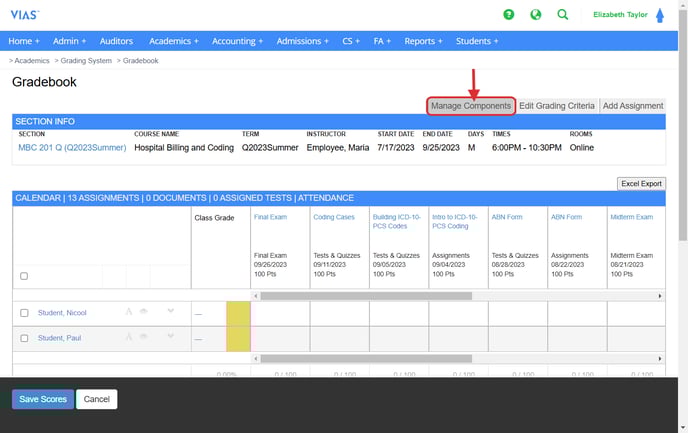 gradebook components