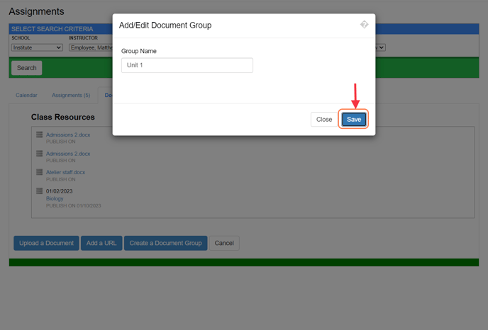 gradebook resource group save