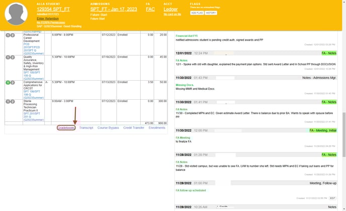 gradebook under enrollment grid