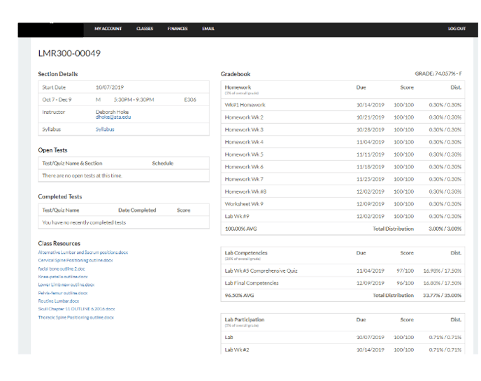 student portal course gradebook