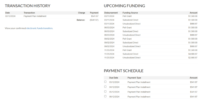 student portal financial aid tab