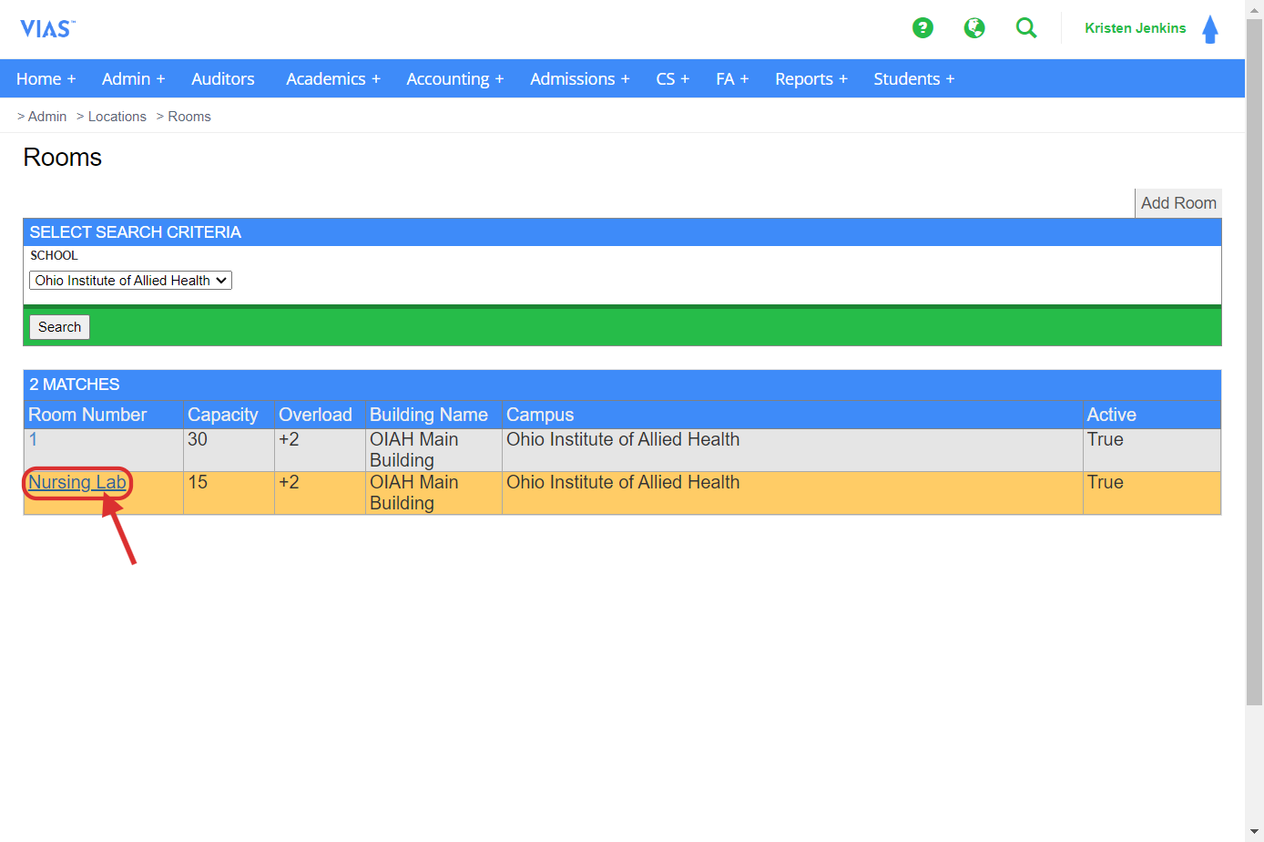 To edit the room details, click on the room number/name.