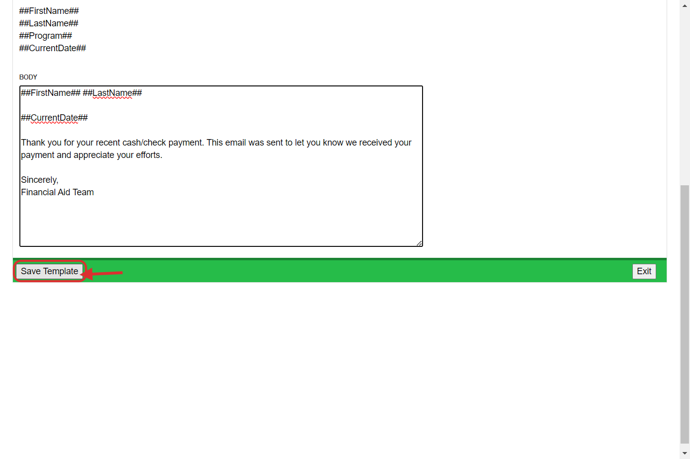 Click on Save template.