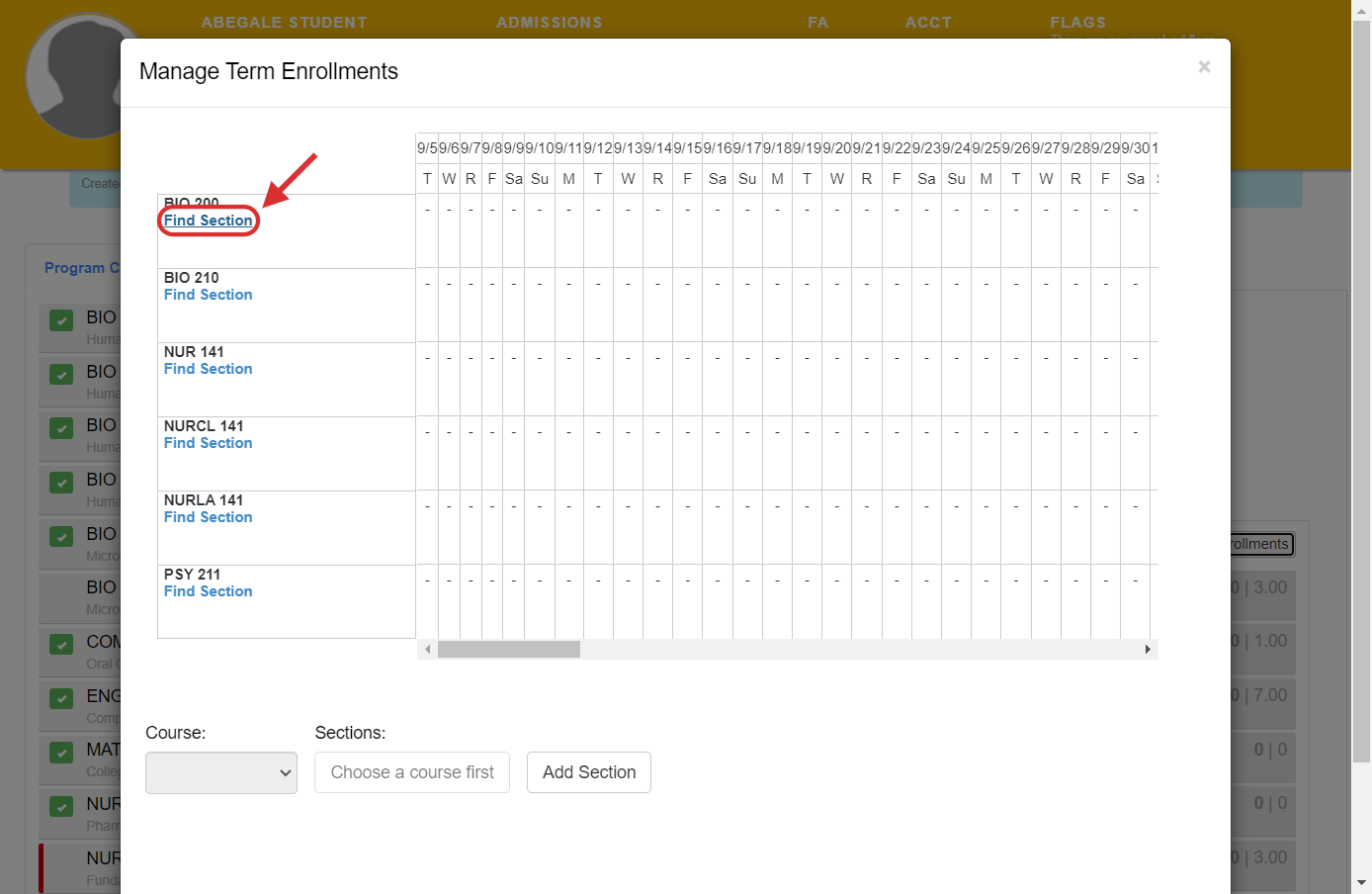 Click on Find Section