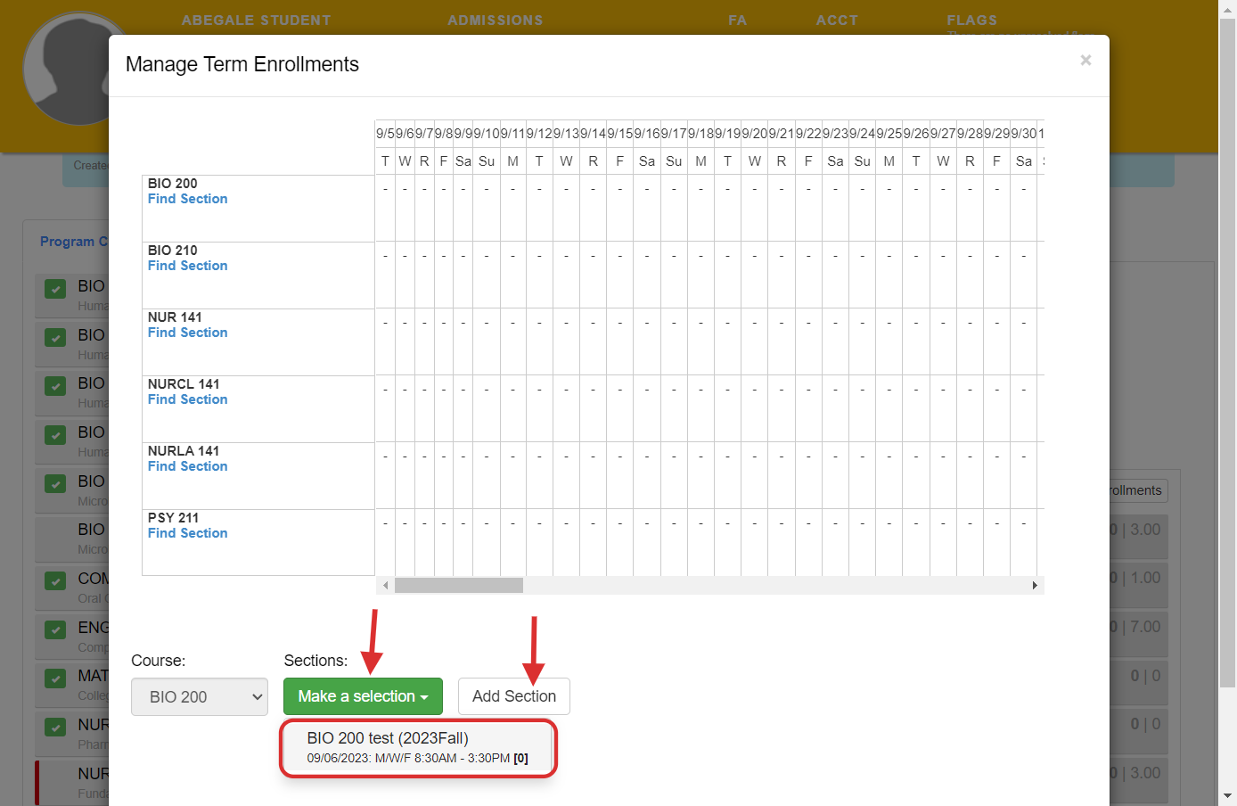 Click on BIO 200 test (2023Fall)…