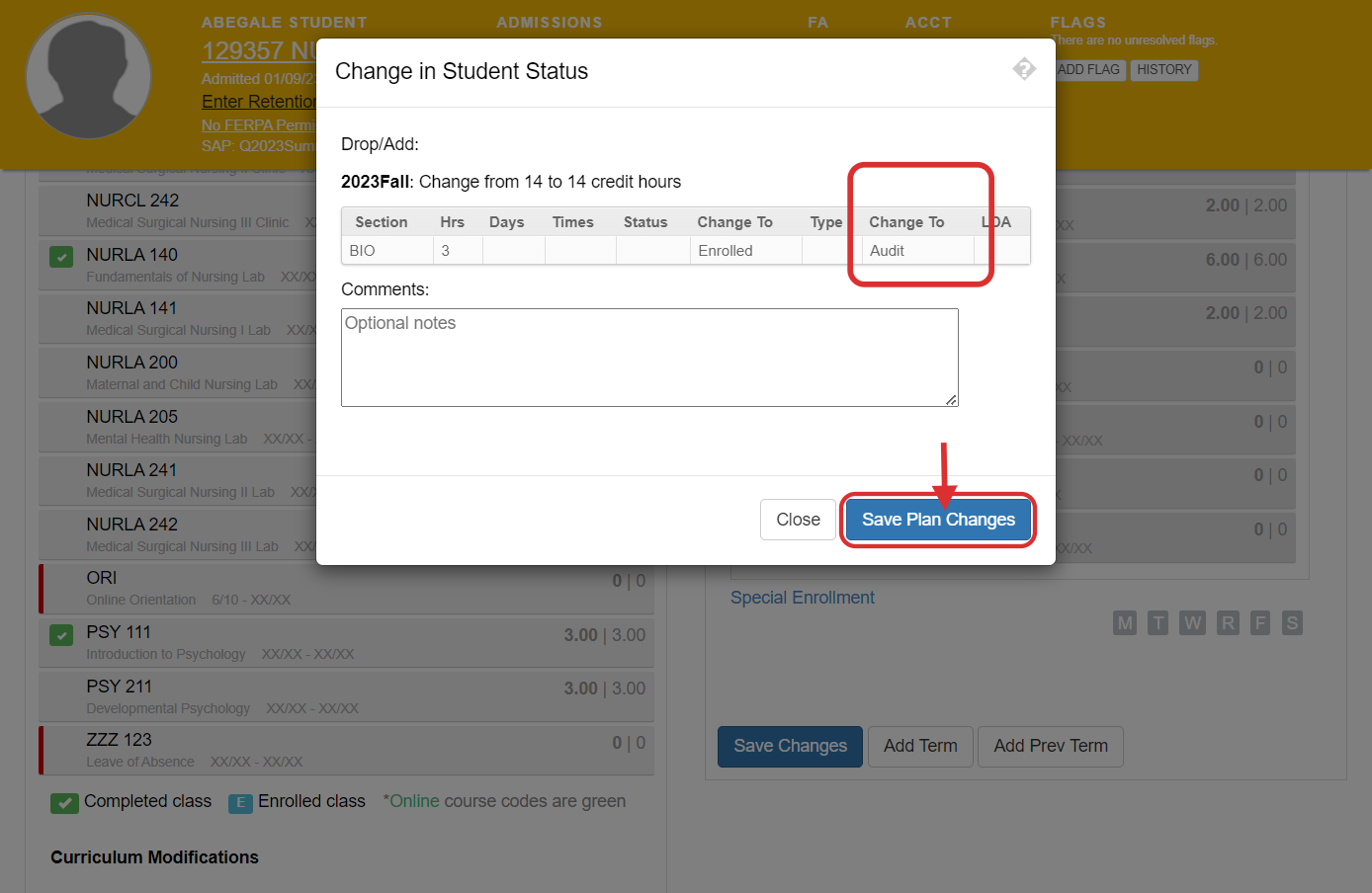Click on Save Plan Changes